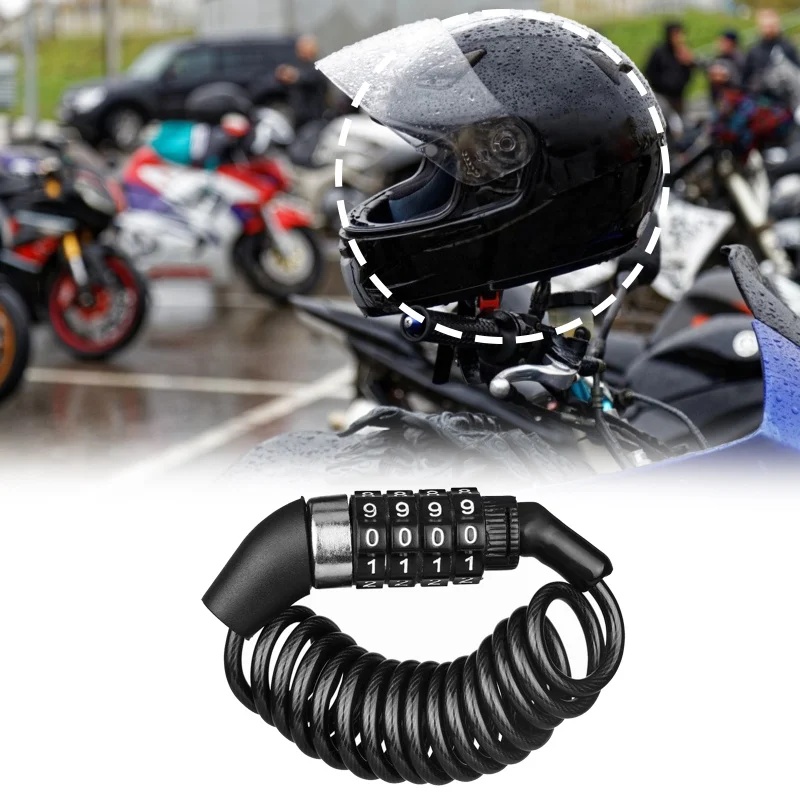 Chain Lock Combination - バイク・自転車用盗難防止チェーン 4桁パスワード式コンビネーションヘルメットロック 安全な携帯用ケーブルロック 耐久性のある太いワイヤーロープ