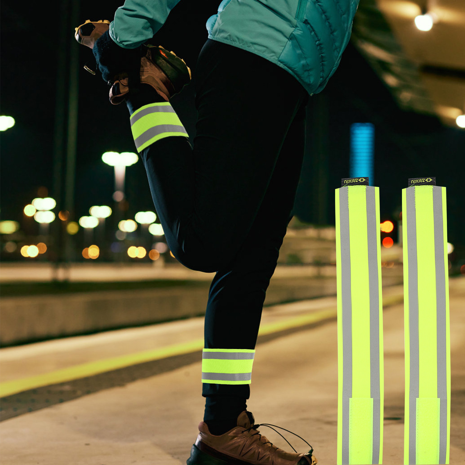 Cycling To Work - 反射素材を使用した安全帯2本セット。ランニング、サイクリング、夜間の散歩、作業時に使用できる、調整可能な伸縮性のある脚用ストラップ。