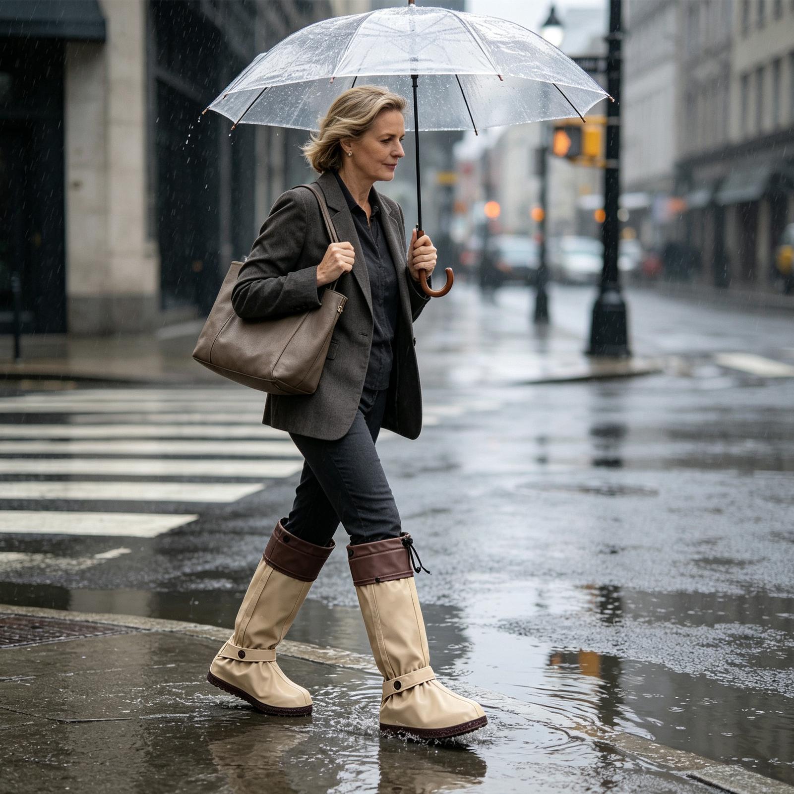 レインシューズカバー、ハイカット、再利用可能、防水、長めの靴 - Cycling Commute In Rain のレビューと価格